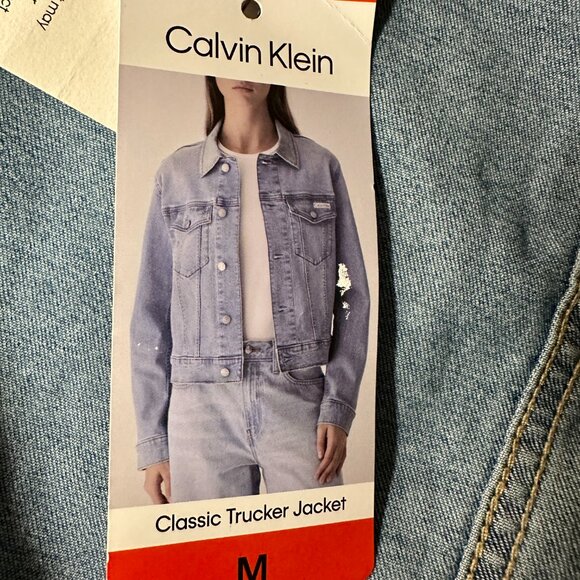 Calvin Klein Women's Classic Trucker Denim Jacket Size M Medium Blue Stretch NEW - Picture 7 of 15